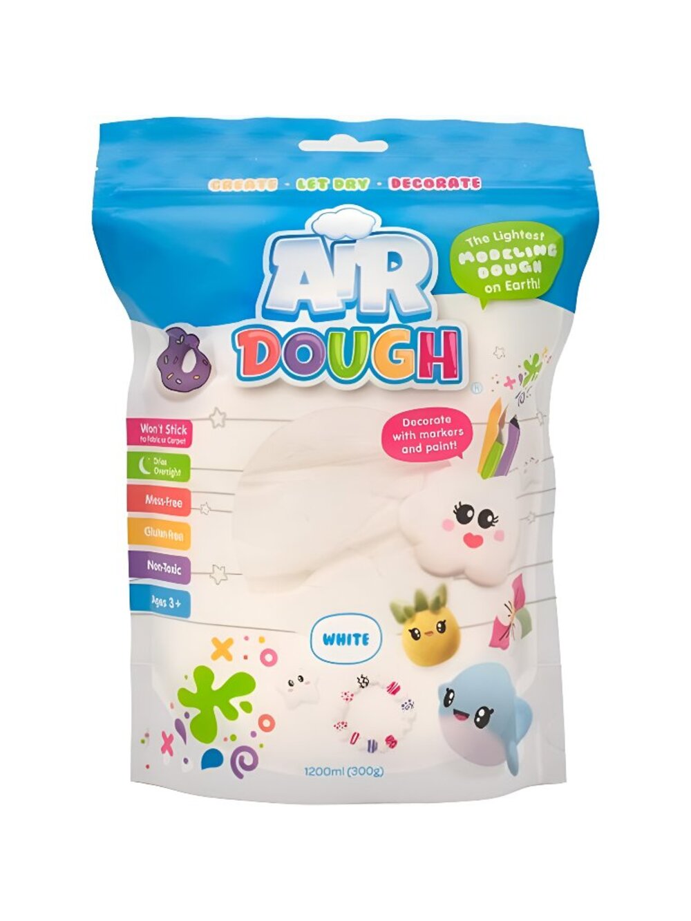 Air Dough - White, Air Dry, Non-Toxic Modeling Clay for Boys & Girls